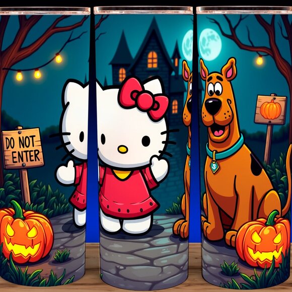 Hello Kitty and Scooby Halloween Cup Mug Tumbler 20oz - Picture 1 of 3